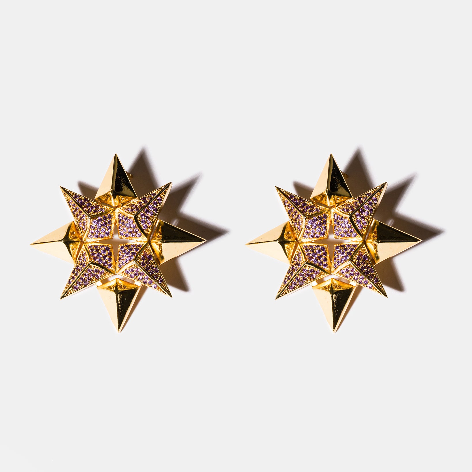 Gold Starburst Earrings in Amethyst