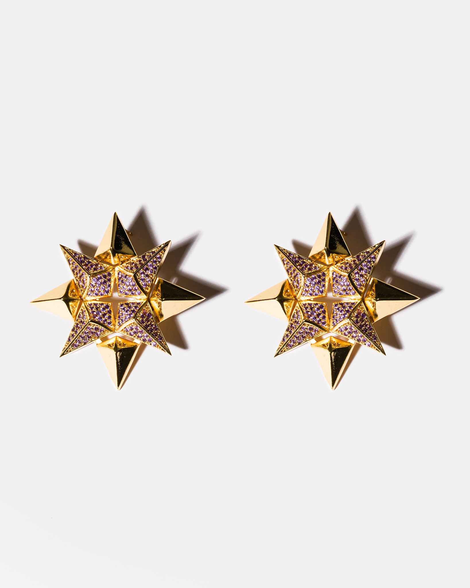 Gold Starburst Earrings in Amethyst