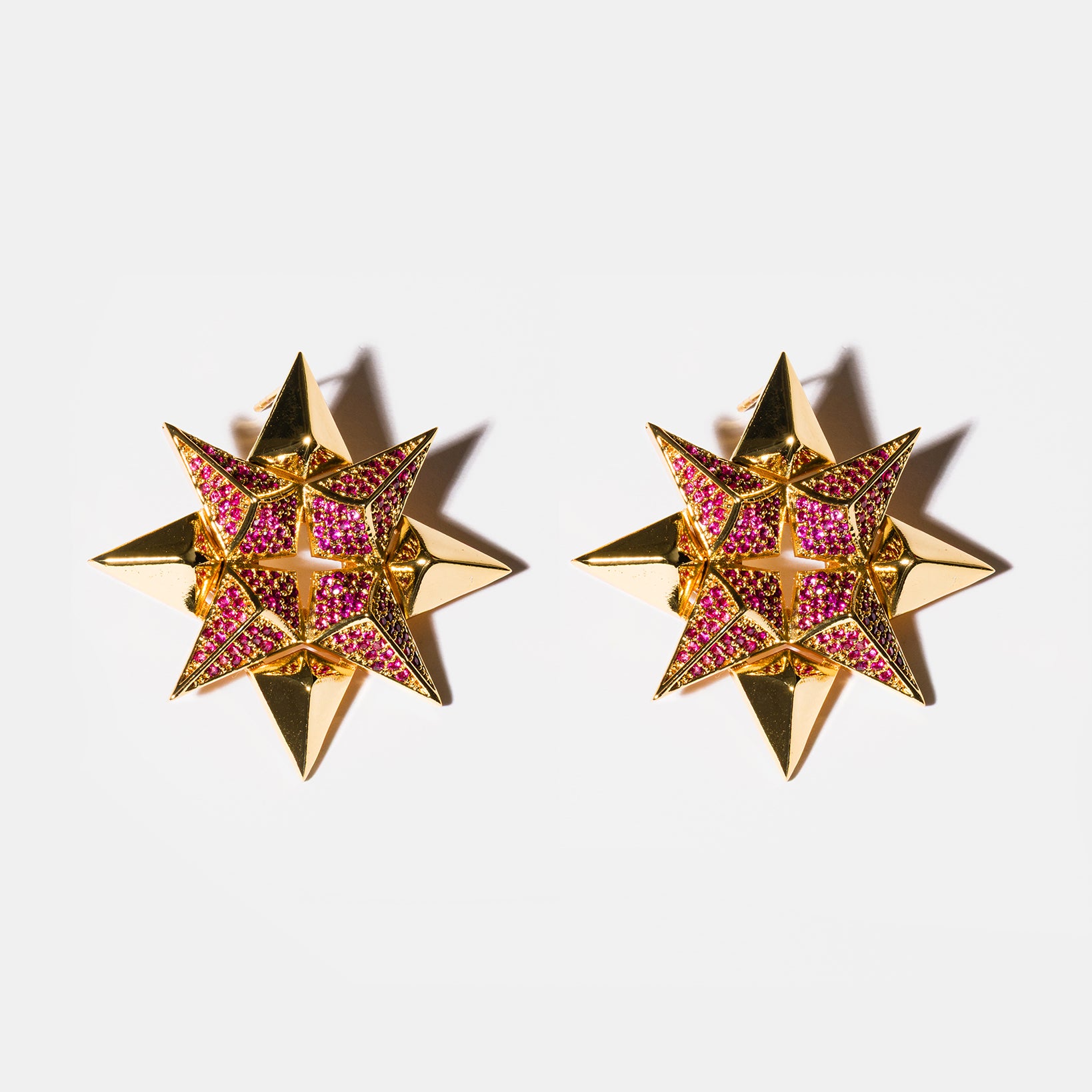 Gold Starburst Earrings in Ruby