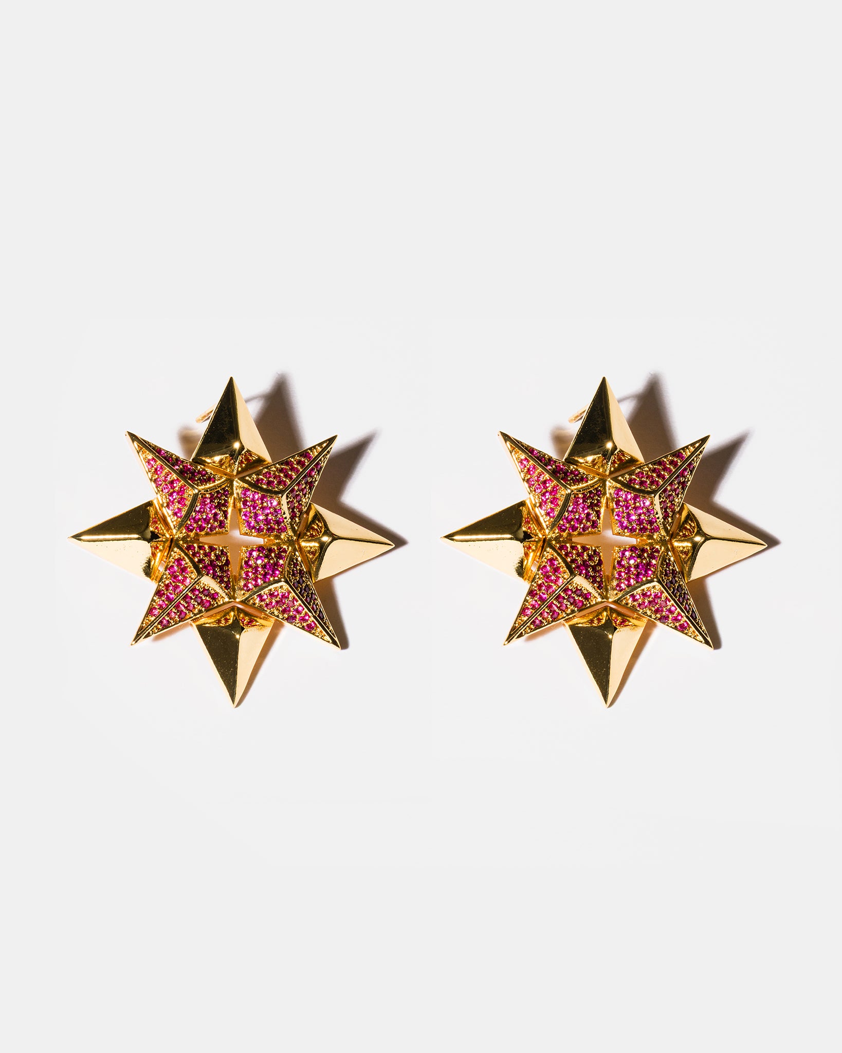 Gold Starburst Earrings in Ruby