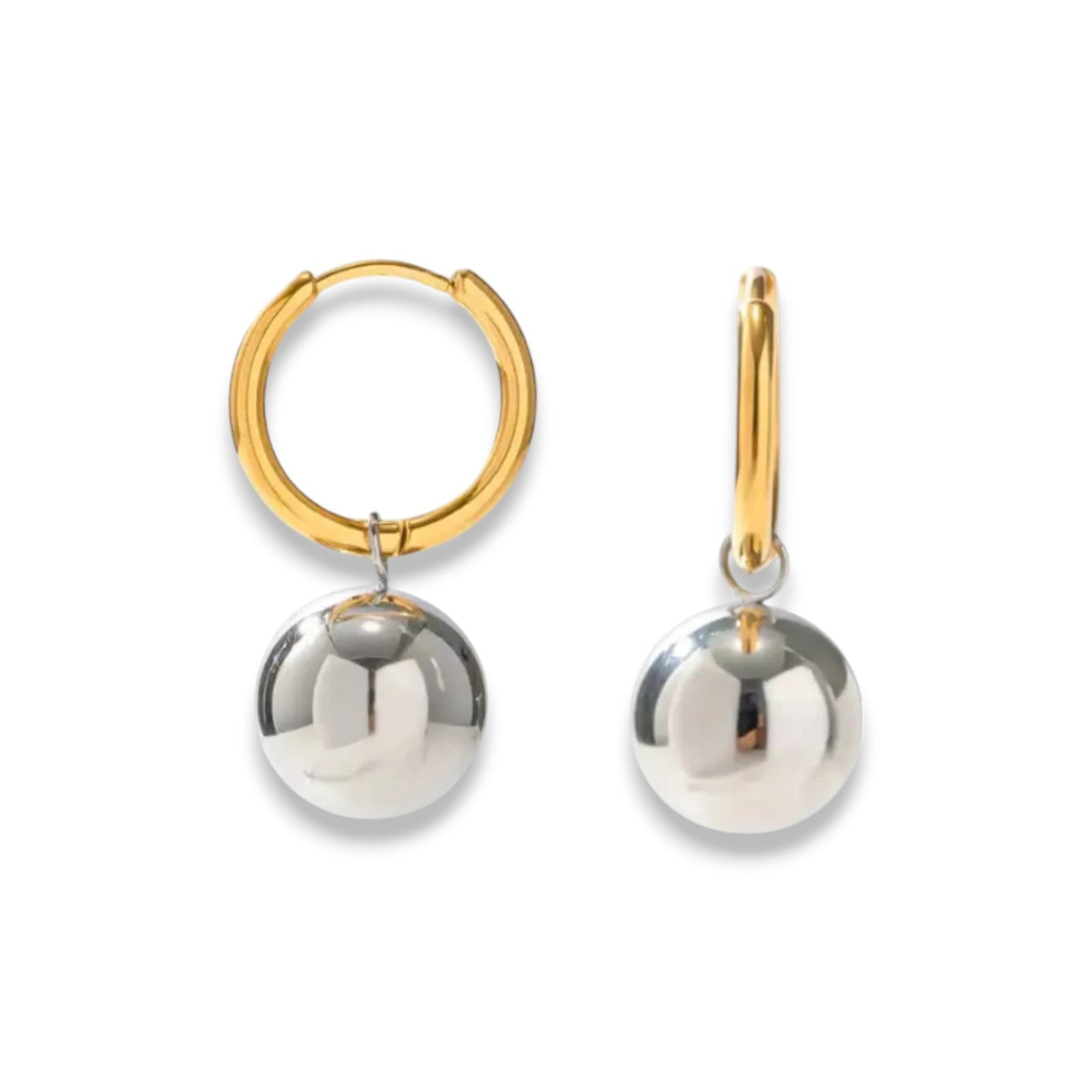 Mixed Ball Charm Hoops in Silver and Gold