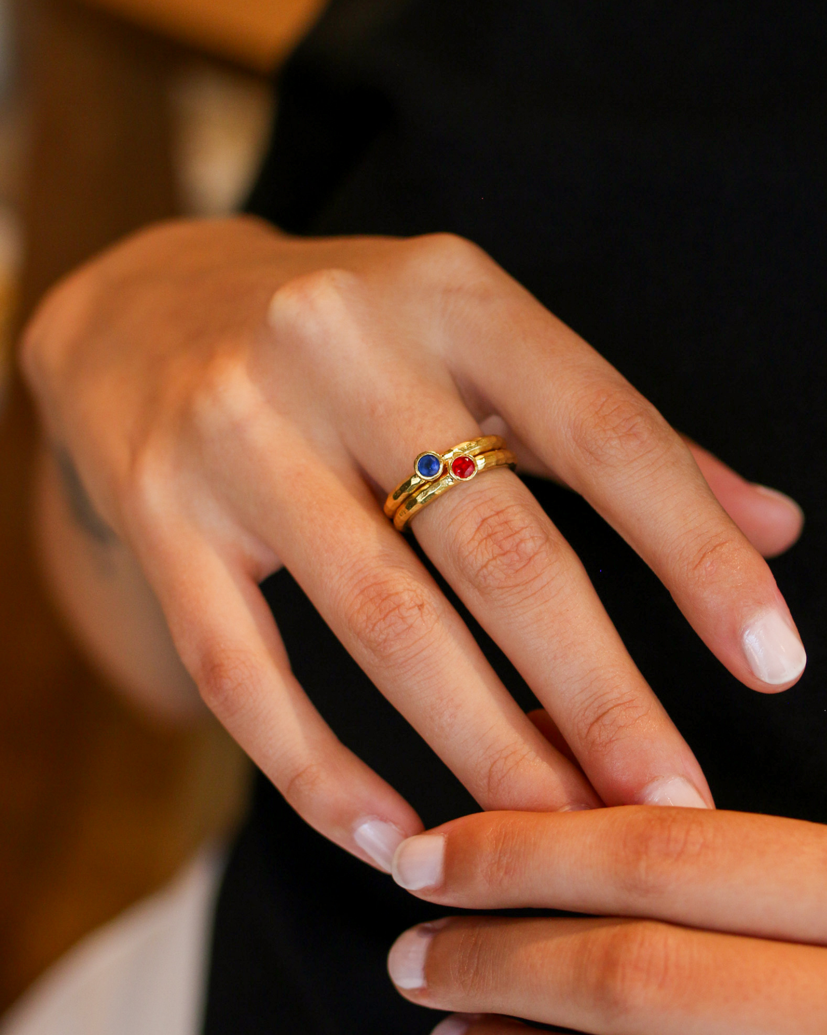 Gold Sapphire Hammered Gemstone Ring