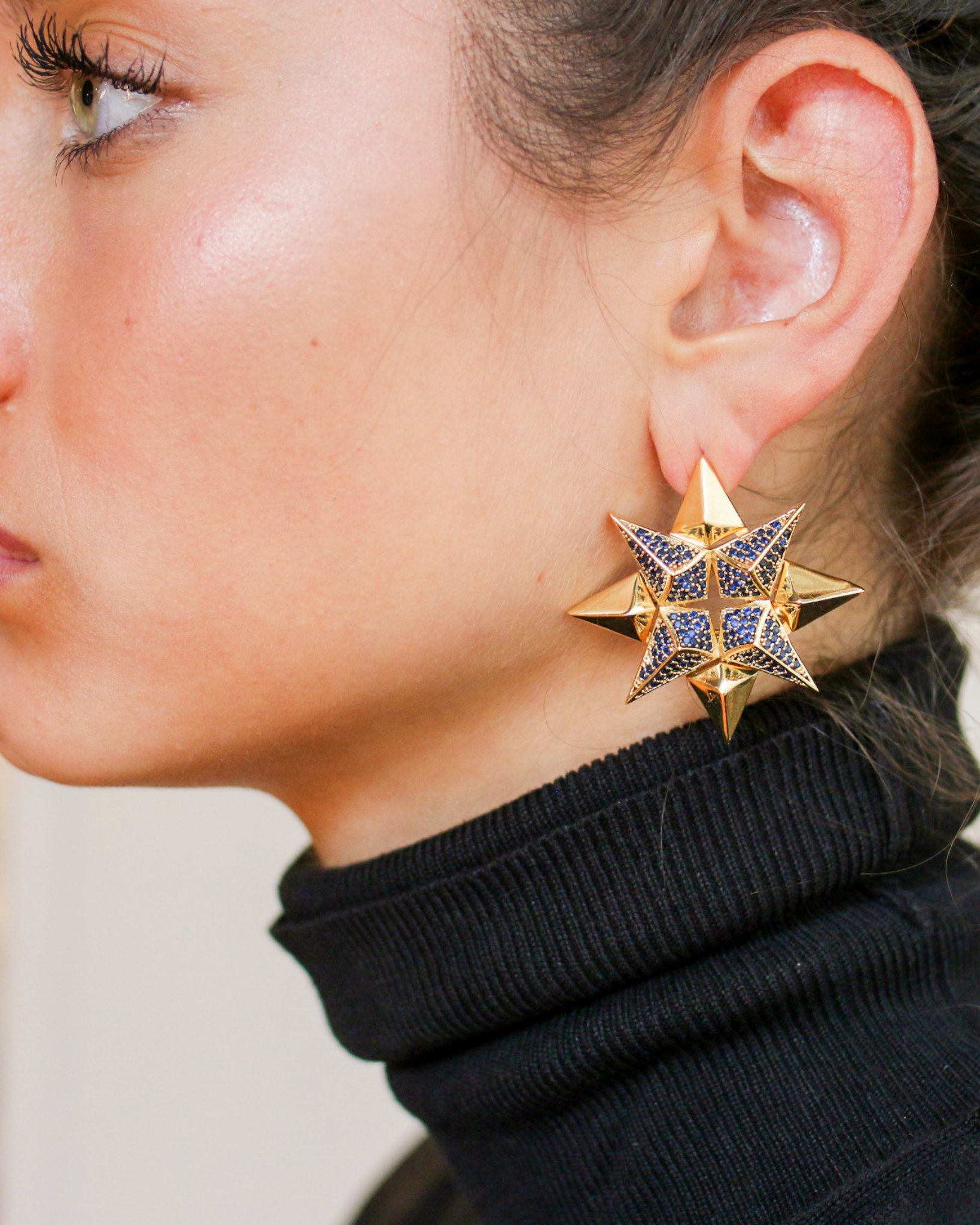 Gold Starburst Earrings in Sapphire