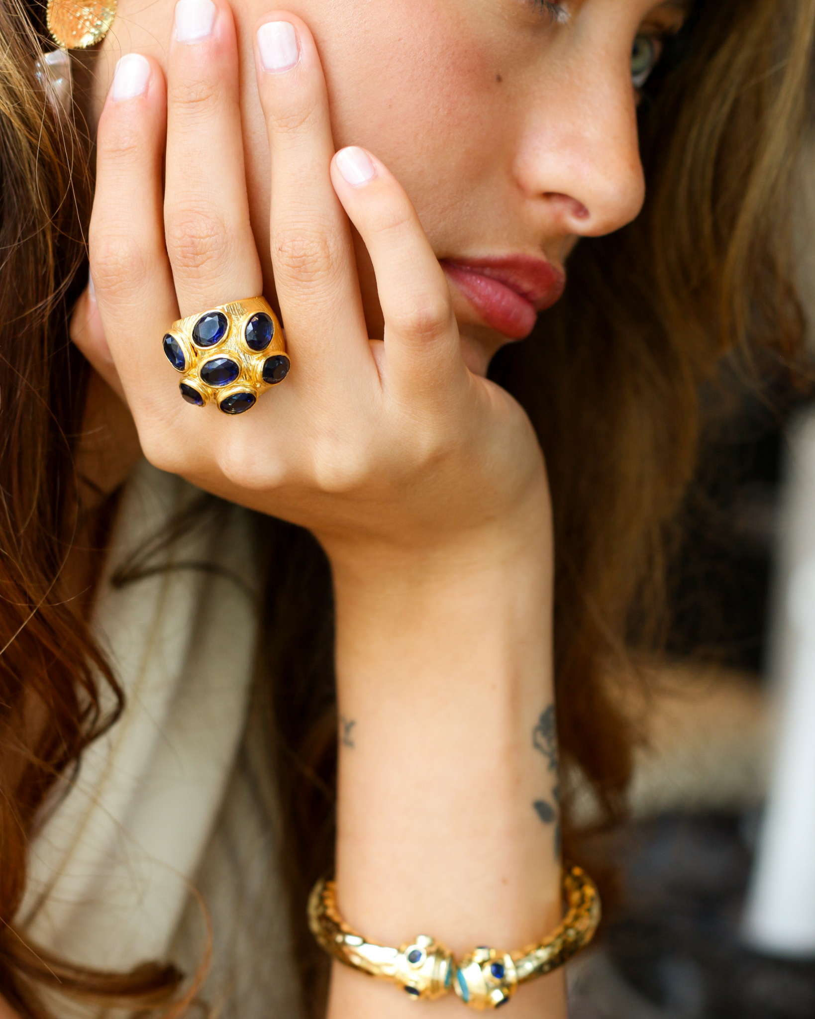 Gold Sapphire Multi-Gemstone Cocktail Ring