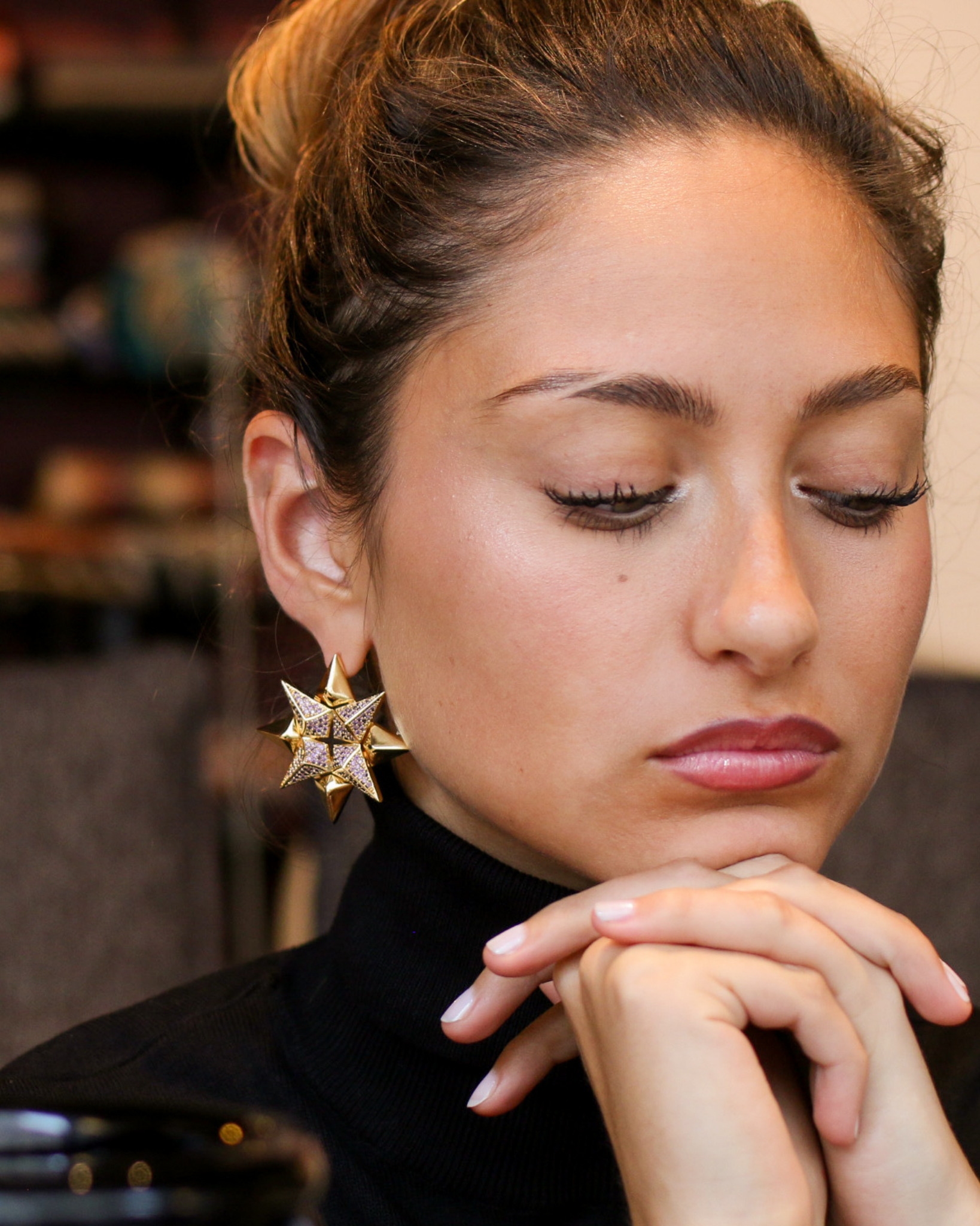 Gold Starburst Earrings in Amethyst