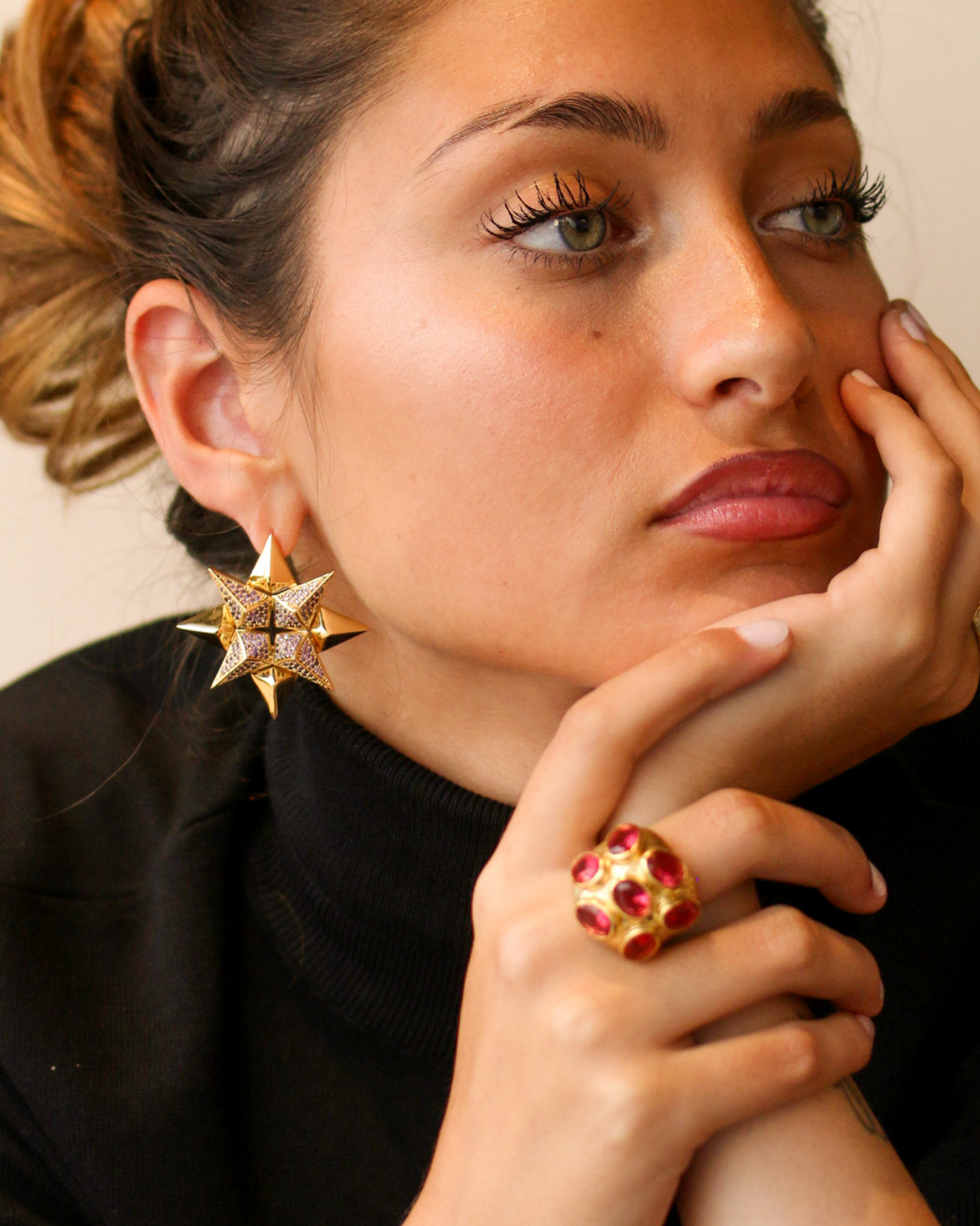 Gold Starburst Earrings in Amethyst