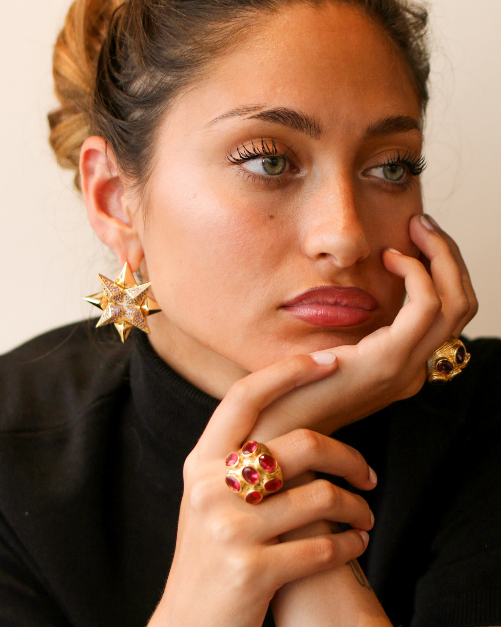 Gold Starburst Earrings in Amethyst