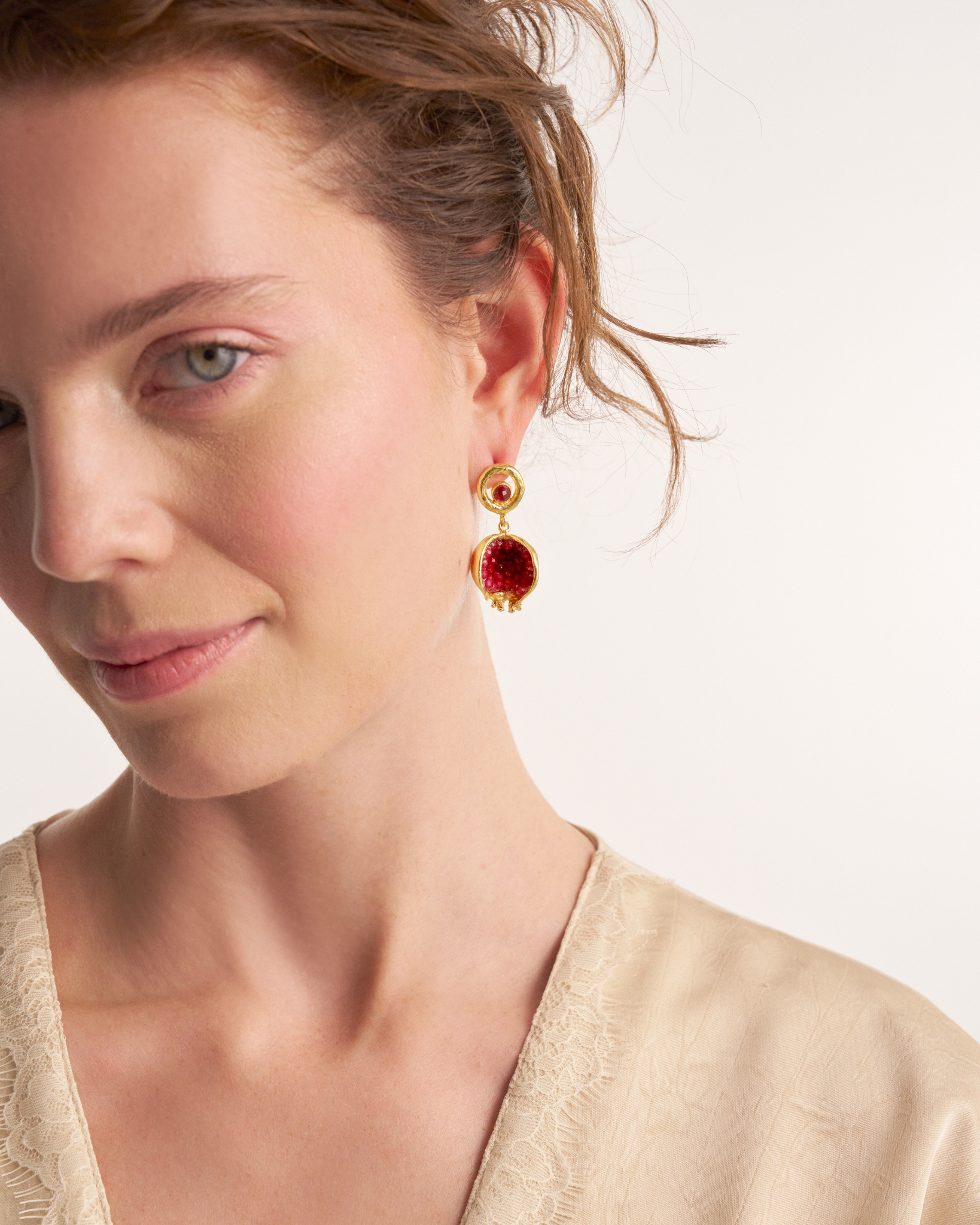 Pomegranate Earrings with Jade Accents