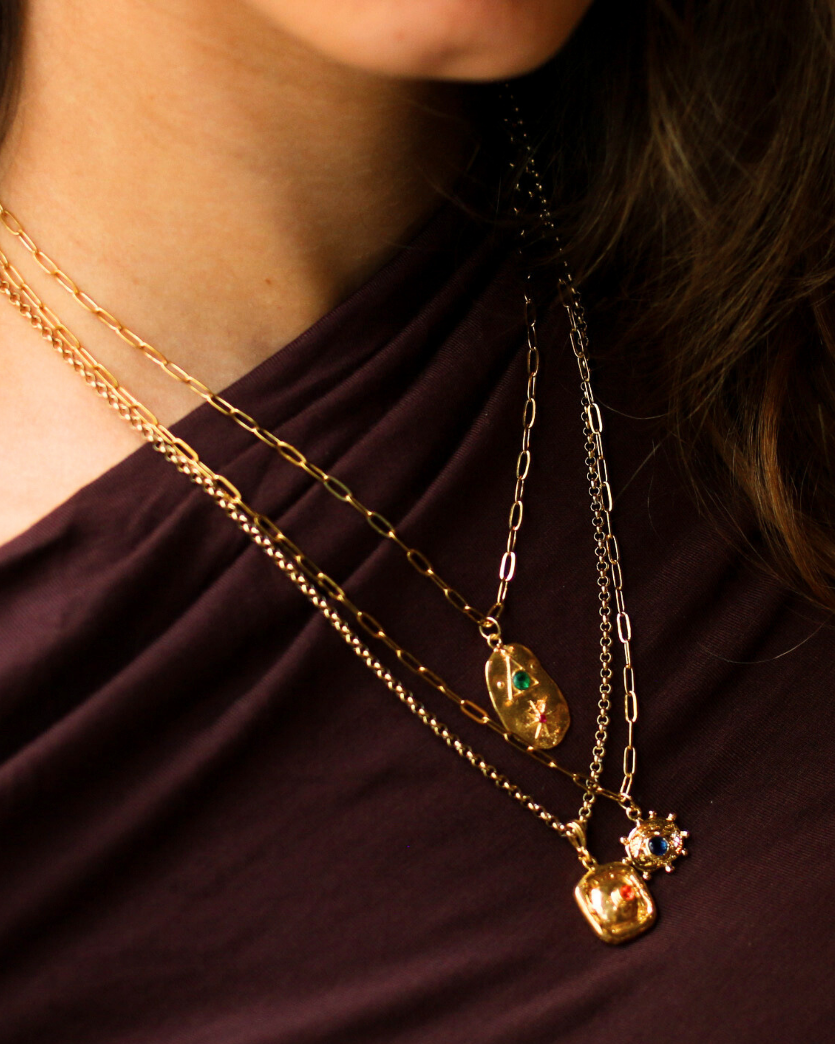 Square Pendant Gold Necklace in Citrine Glow