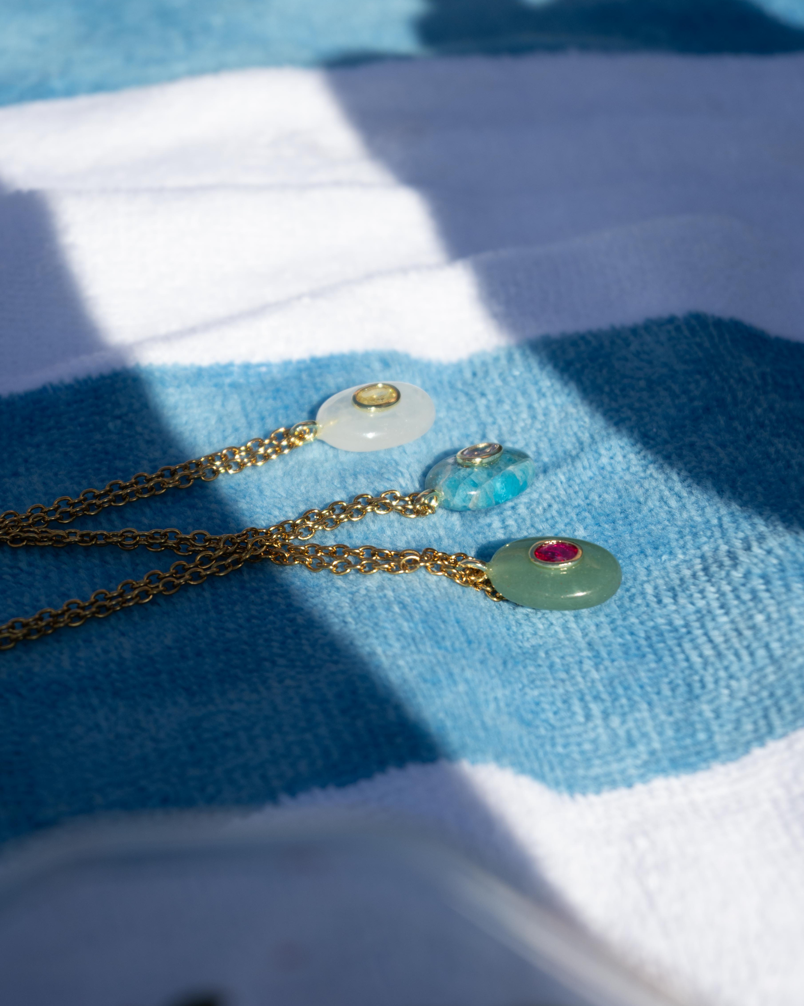 Moon Tide Crystal Quartz Oval Pendant Necklace