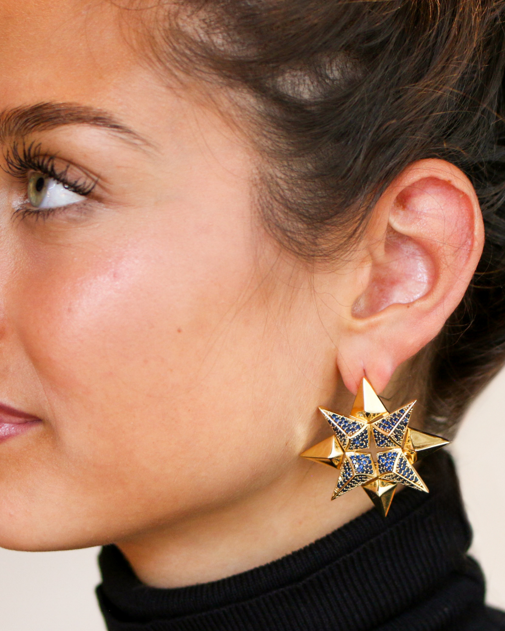 Gold Starburst Earrings in Sapphire