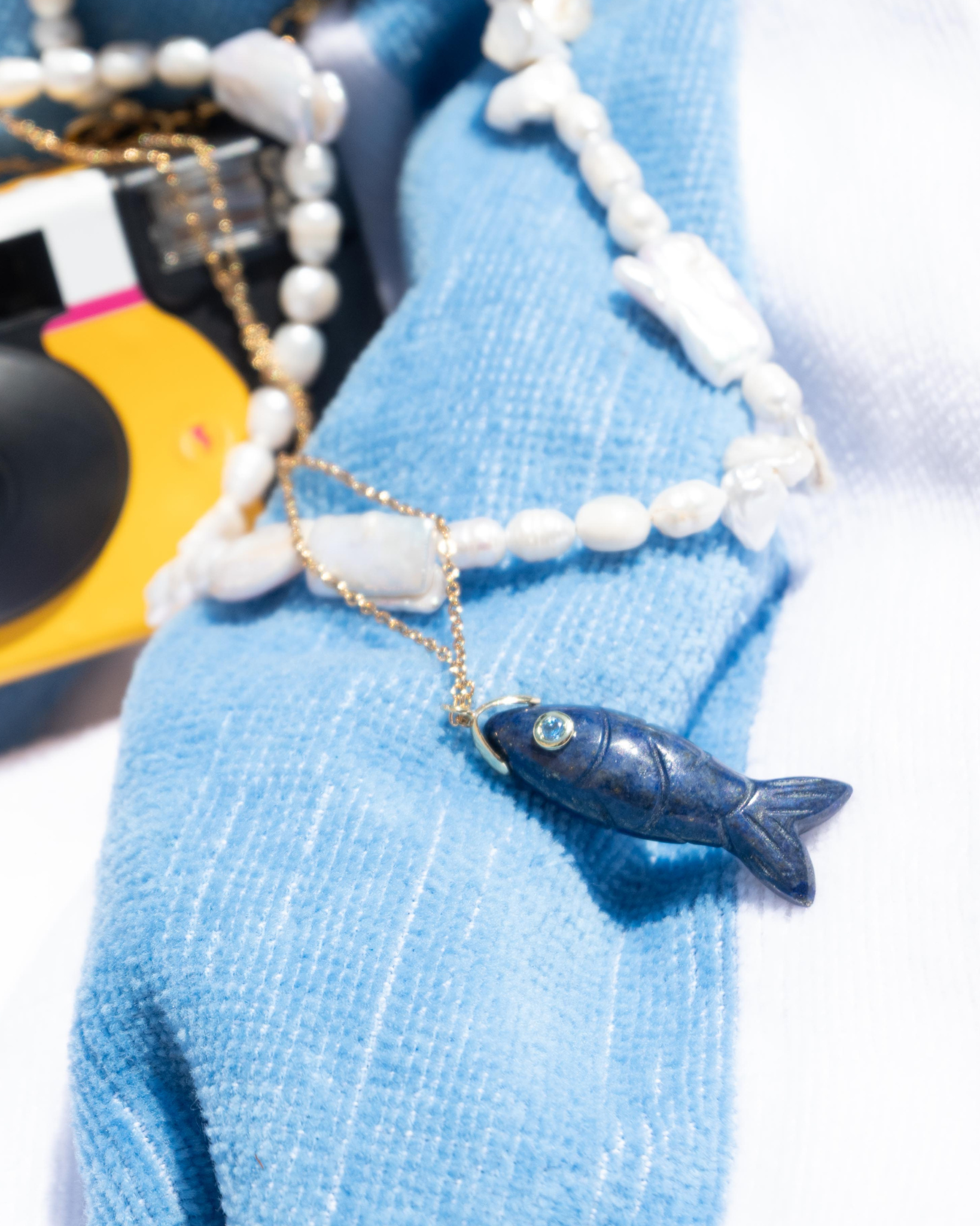 Lapis Lazuli Fish Pendant Necklace