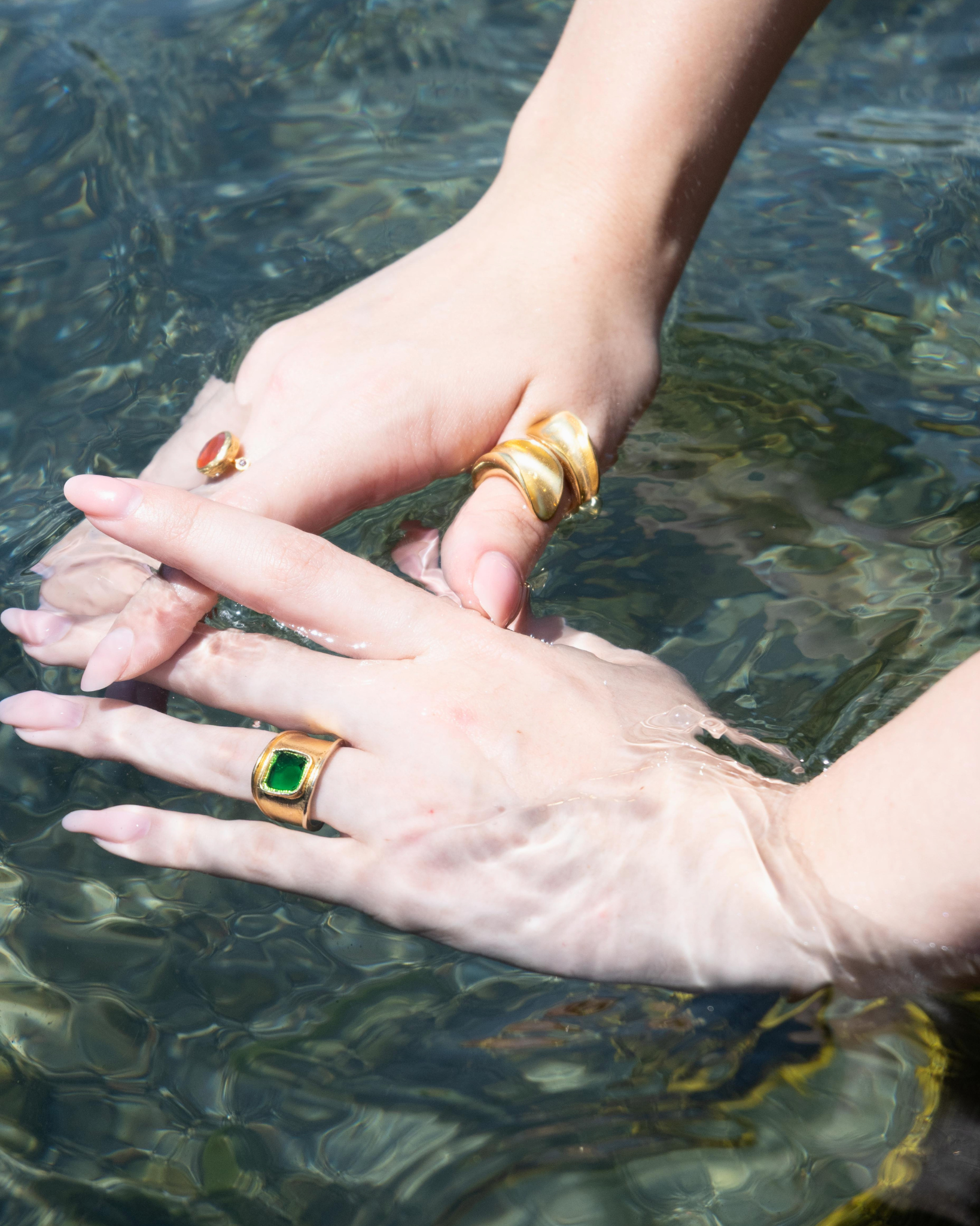 Gold Green Jade Gemstone Signet Ring