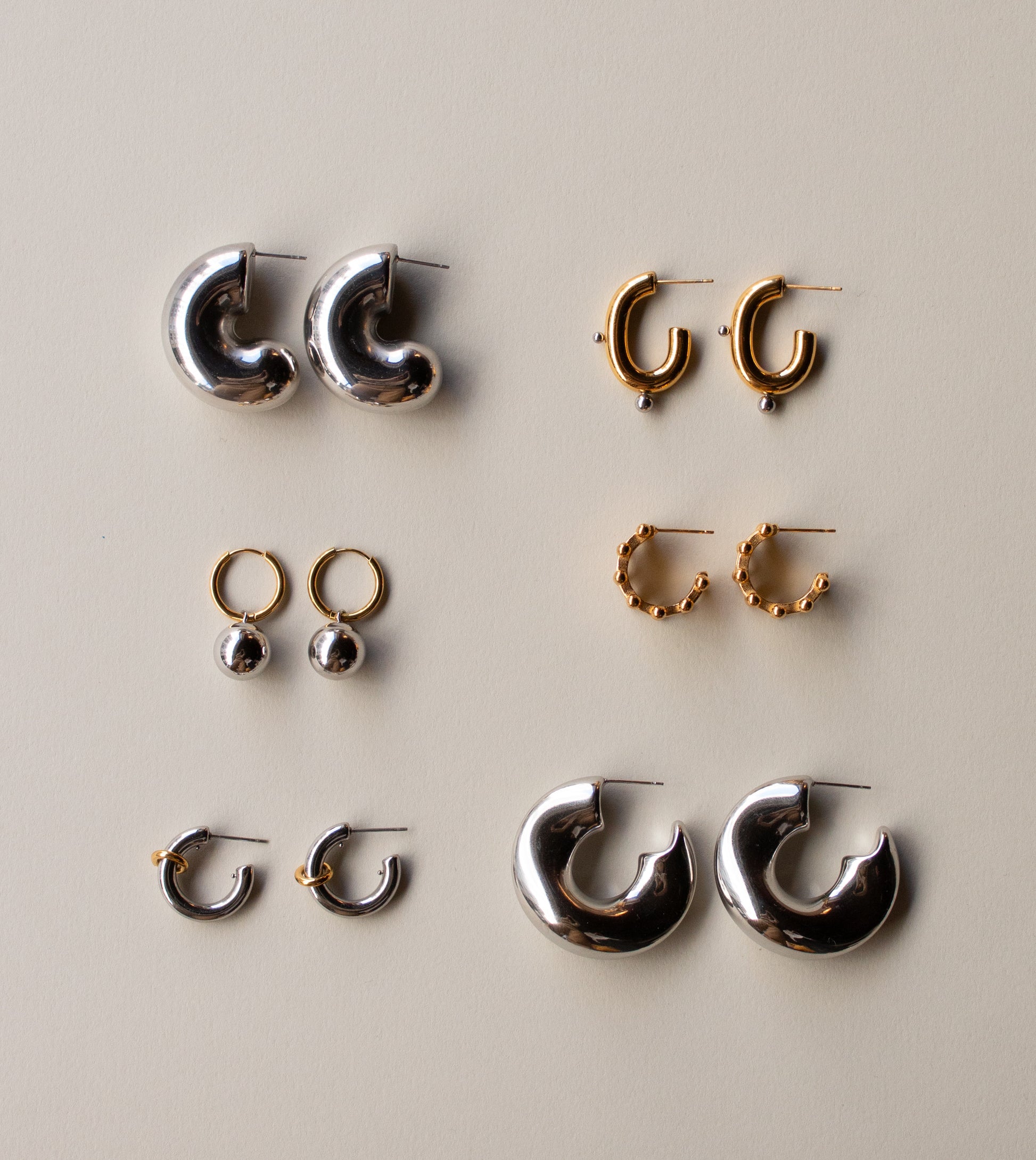 Mixed Ball Charm Hoops in Silver and Gold