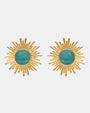 Celestial Radiance gold sunburst earrings featuring natural green aventurine stones
