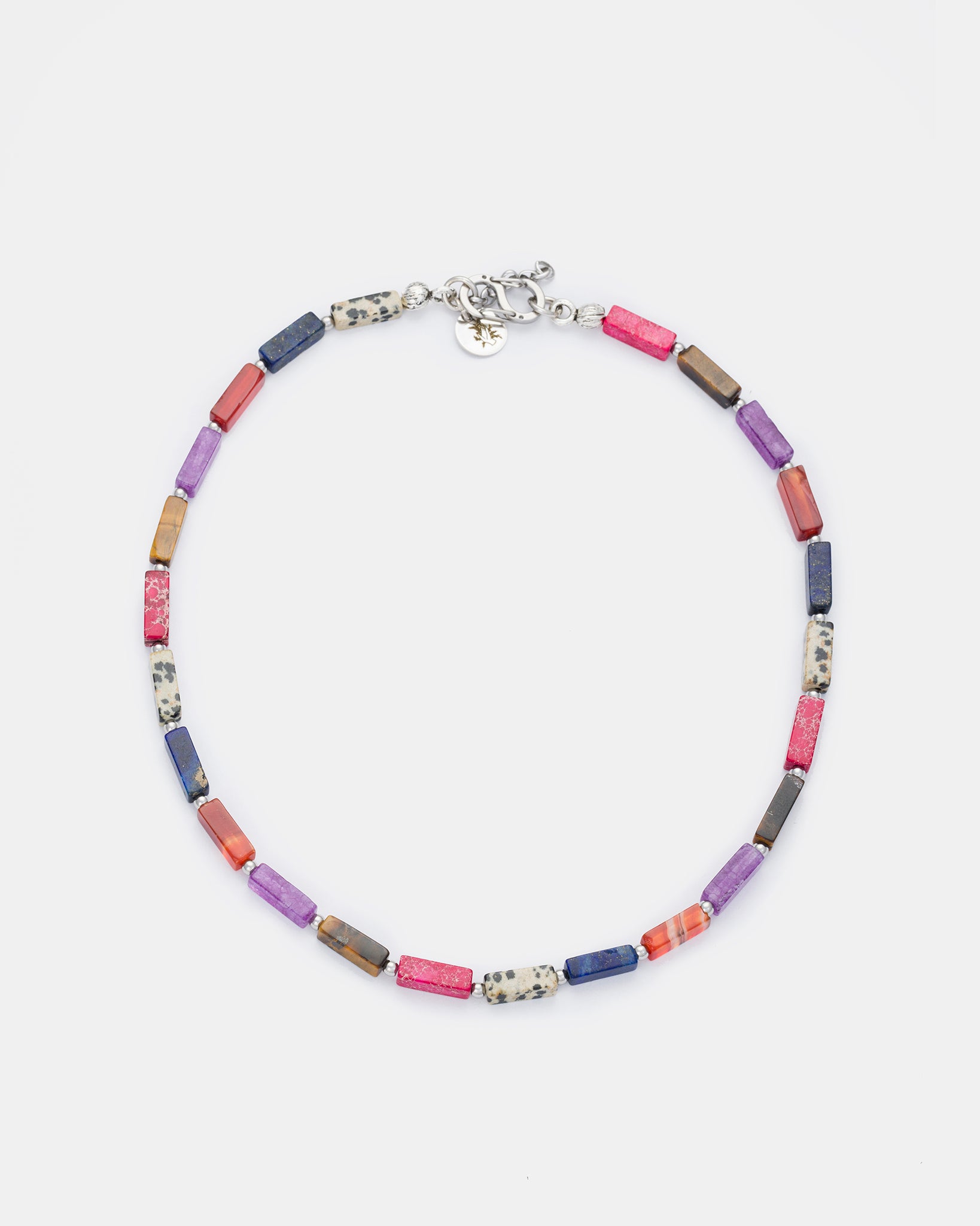 Color Harmony Necklace with Tiger Eye, Amethyst, Lapis Lazuli, Red Agate, Dalmatian Jasper, and Imperial Jasper