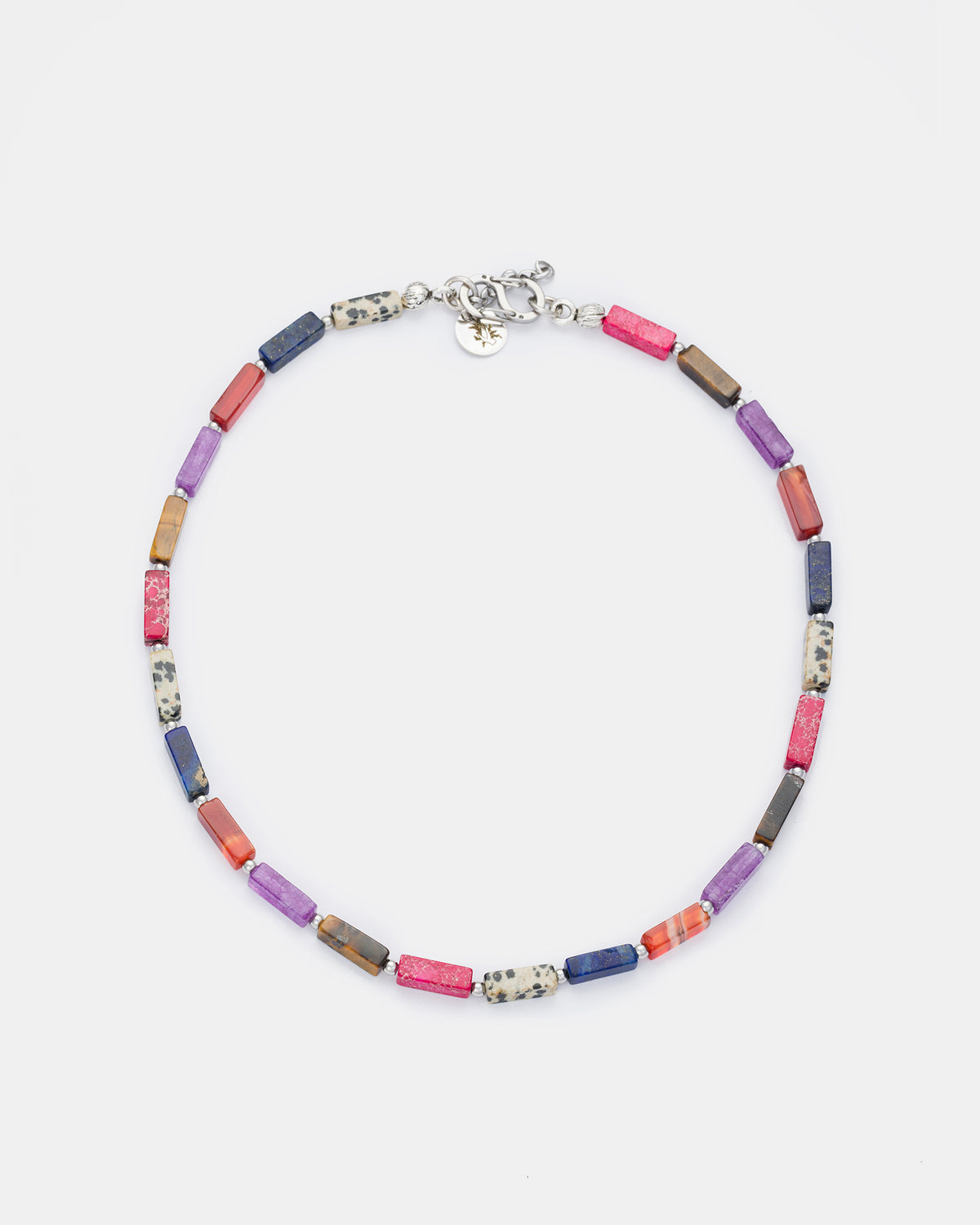 Color Harmony Necklace with Tiger Eye, Amethyst, Lapis Lazuli, Red Agate, Dalmatian Jasper, and Imperial Jasper
