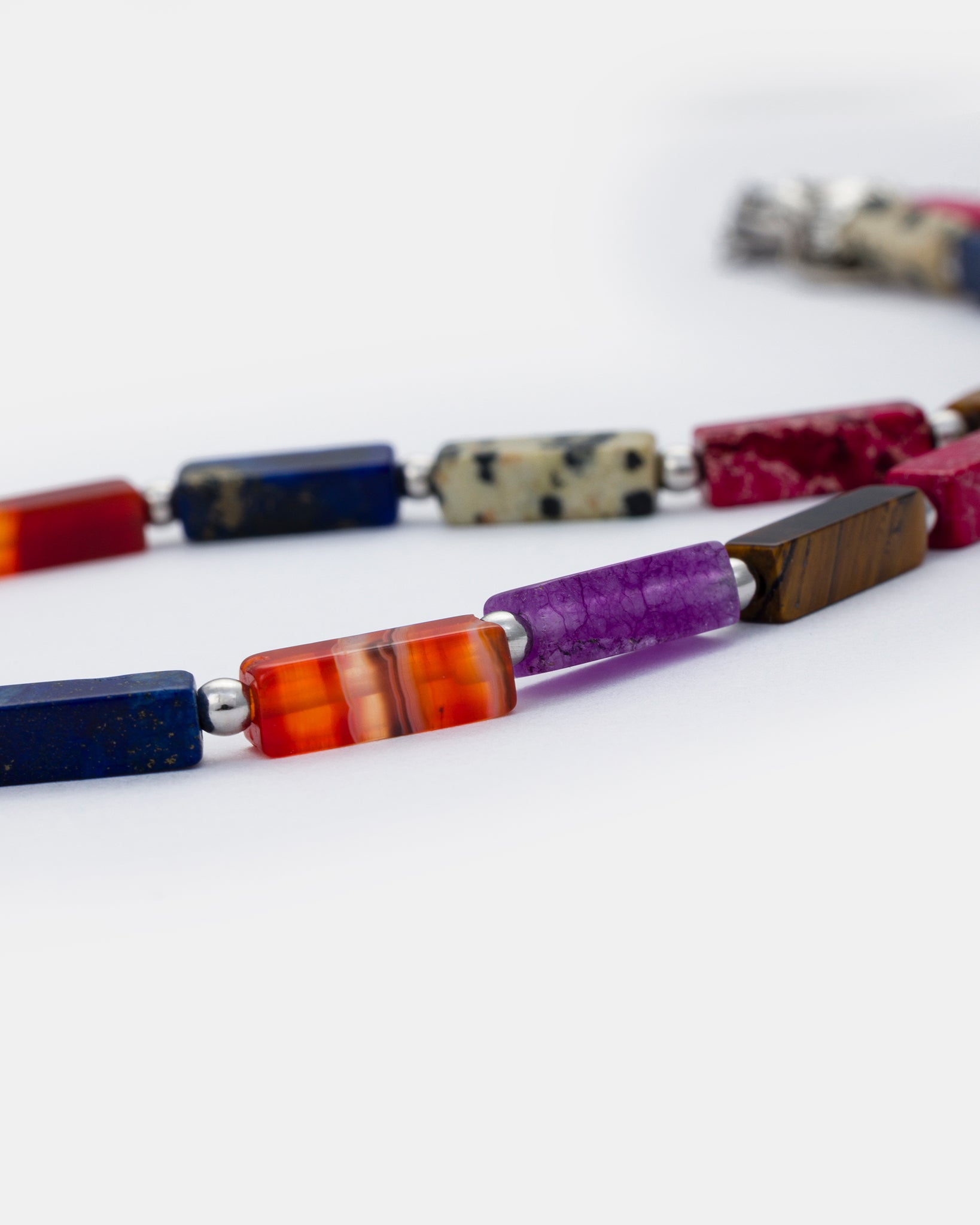 Color Harmony Necklace with Tiger Eye, Amethyst, Lapis Lazuli, Red Agate, Dalmatian Jasper, and Imperial Jasper