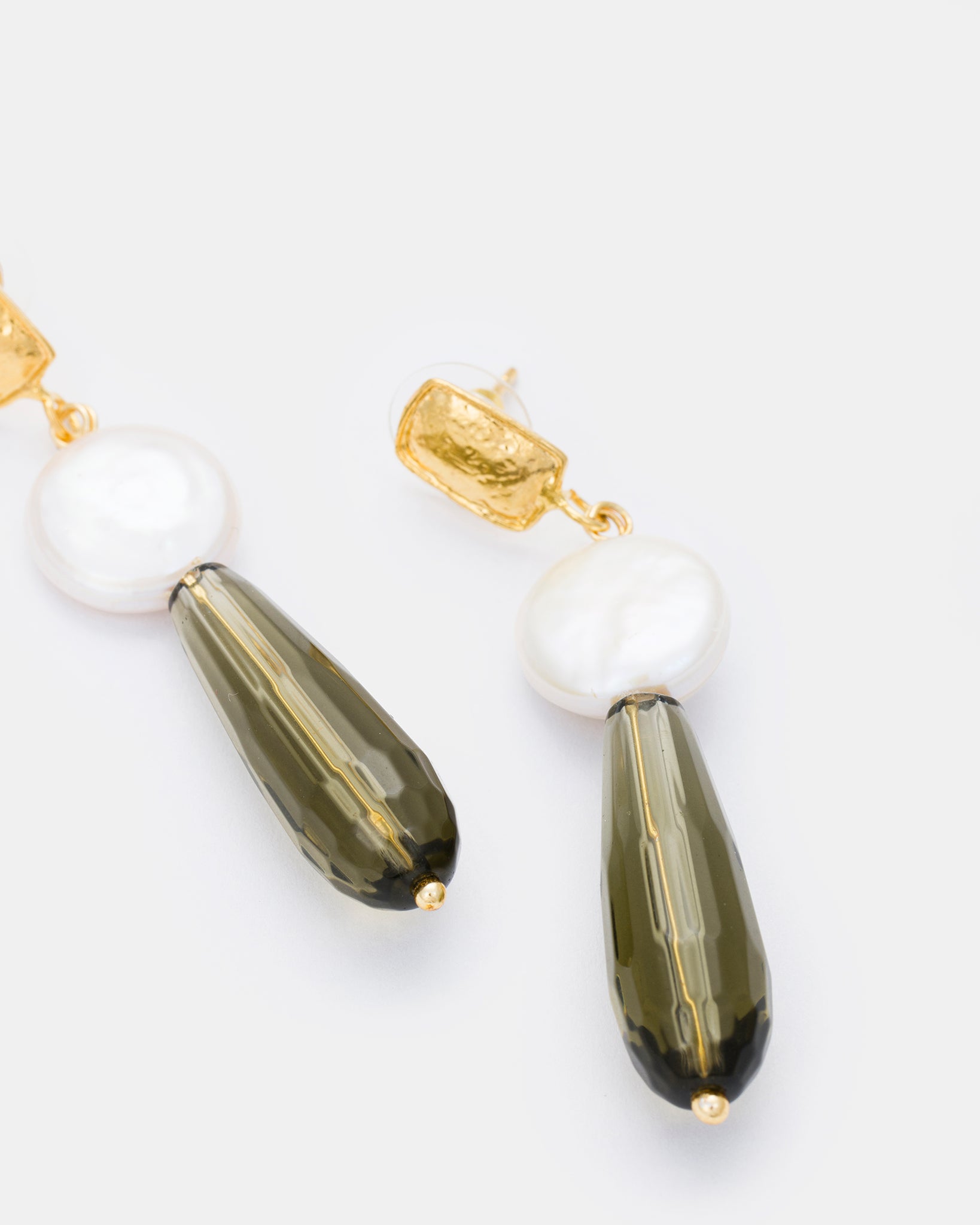 Ethereal Glow Earrings with Smoky Quartz and Pearls