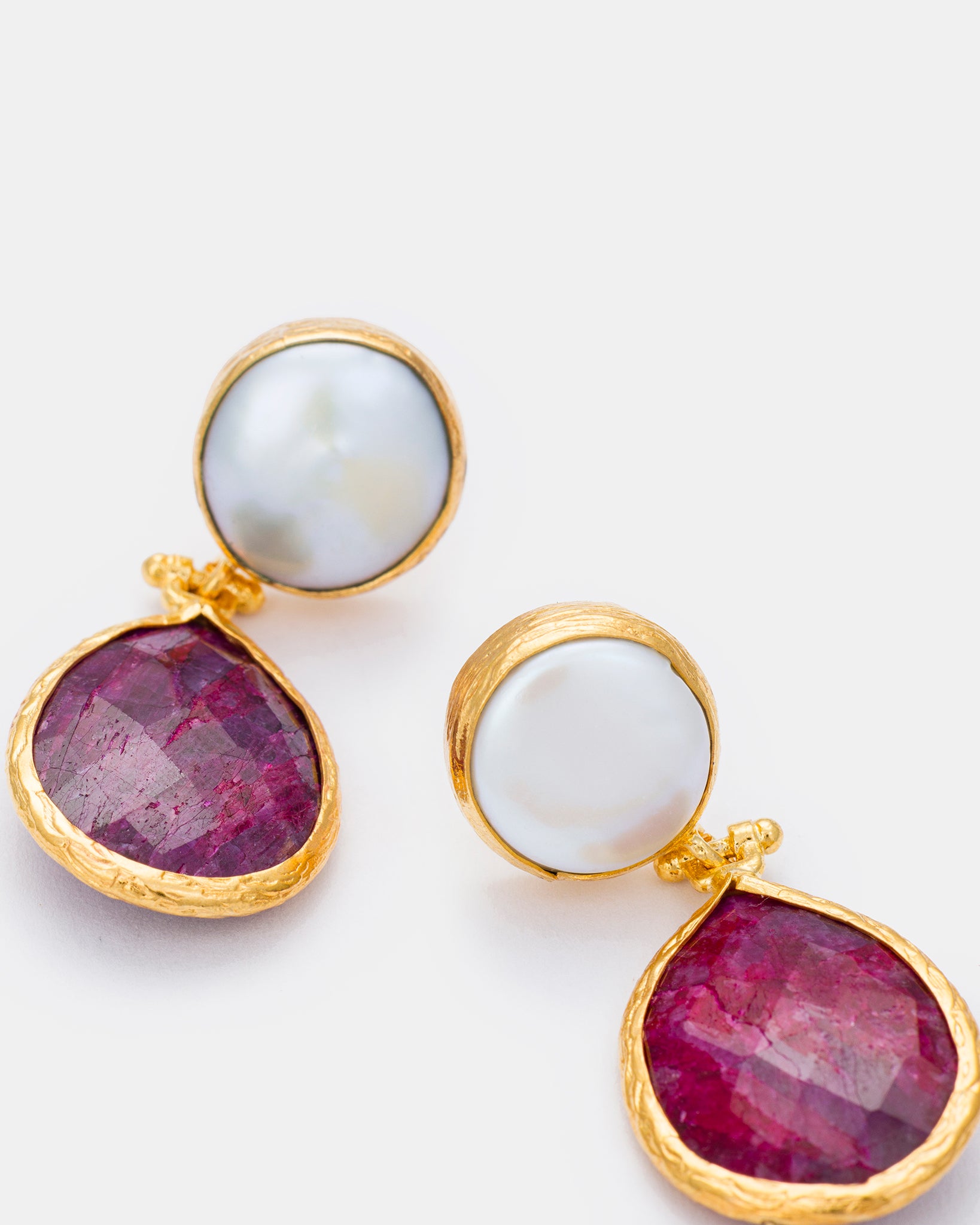 Crimson Romance Earrings with Ruby and Pearls