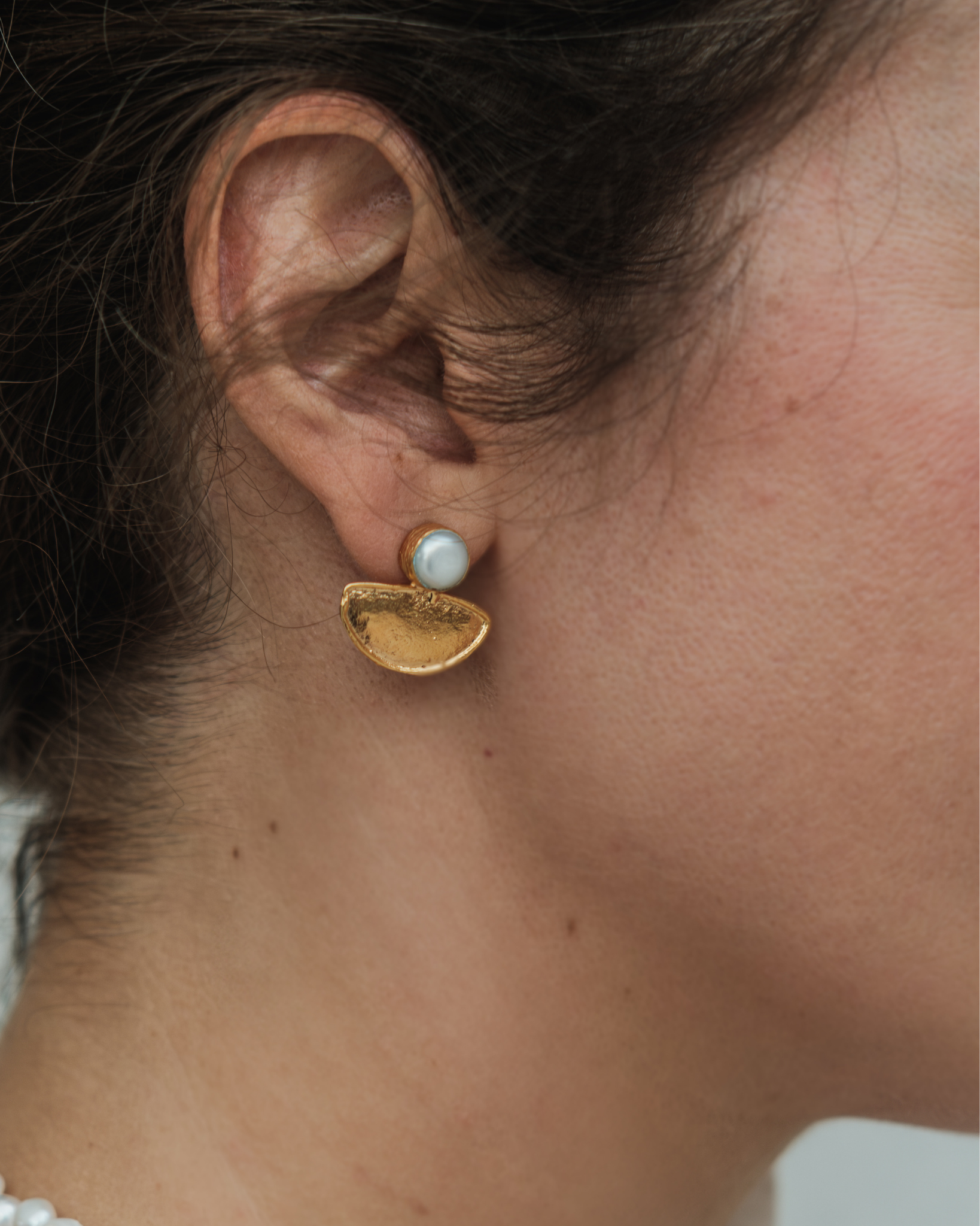 Pearl and Gold Crescent Earrings