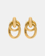 Gold link charm earrings with modern sculptural design