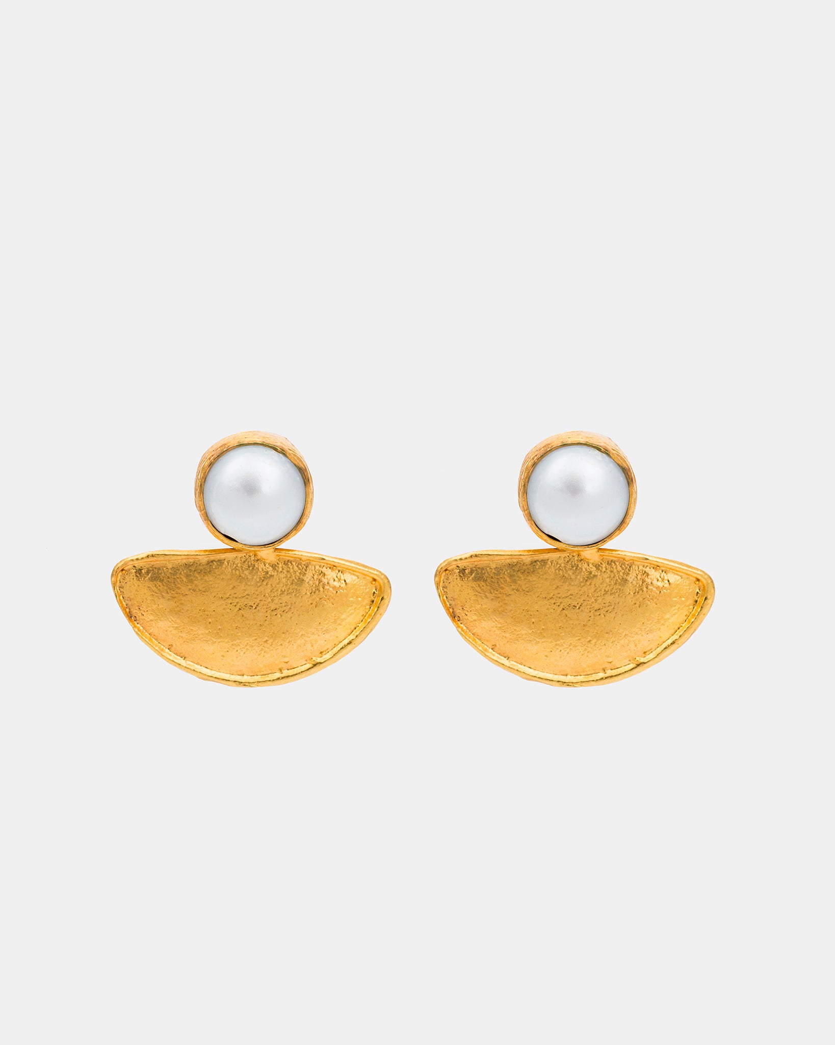 Pearl and Gold Crescent Earrings