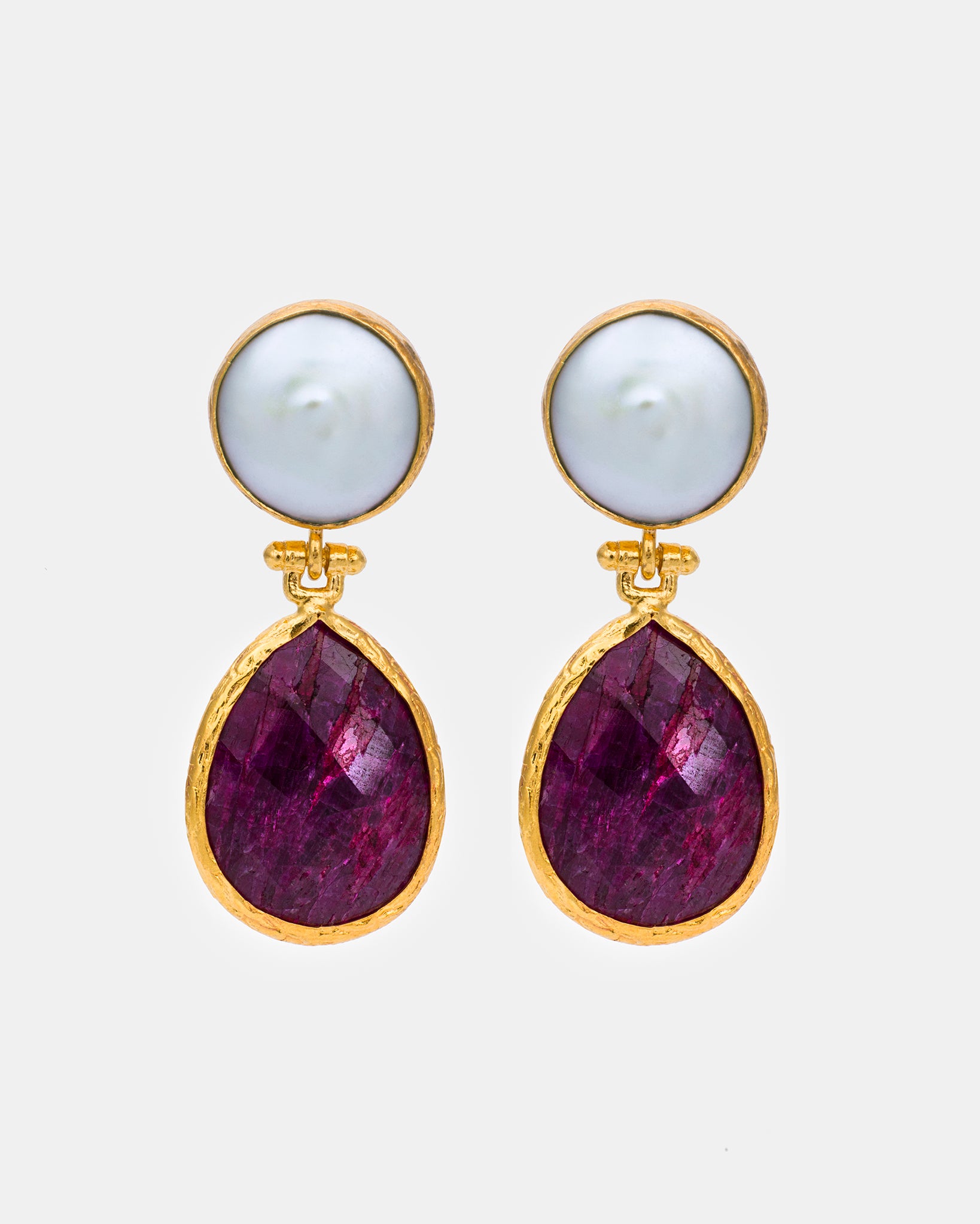 Crimson Romance Earrings with Ruby and Pearls