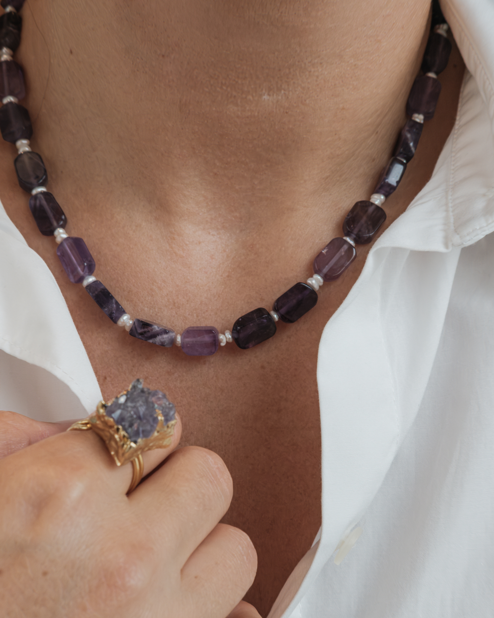 Lunar Harmony Necklace with Amethyst and Pearls