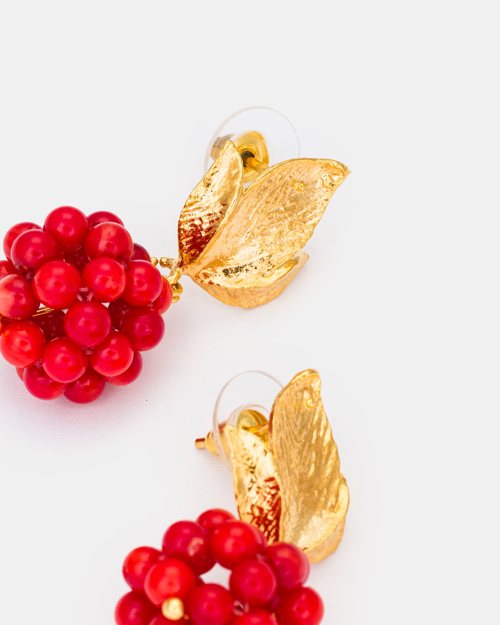 Berry Cluster Earrings with Gold Leaf Design