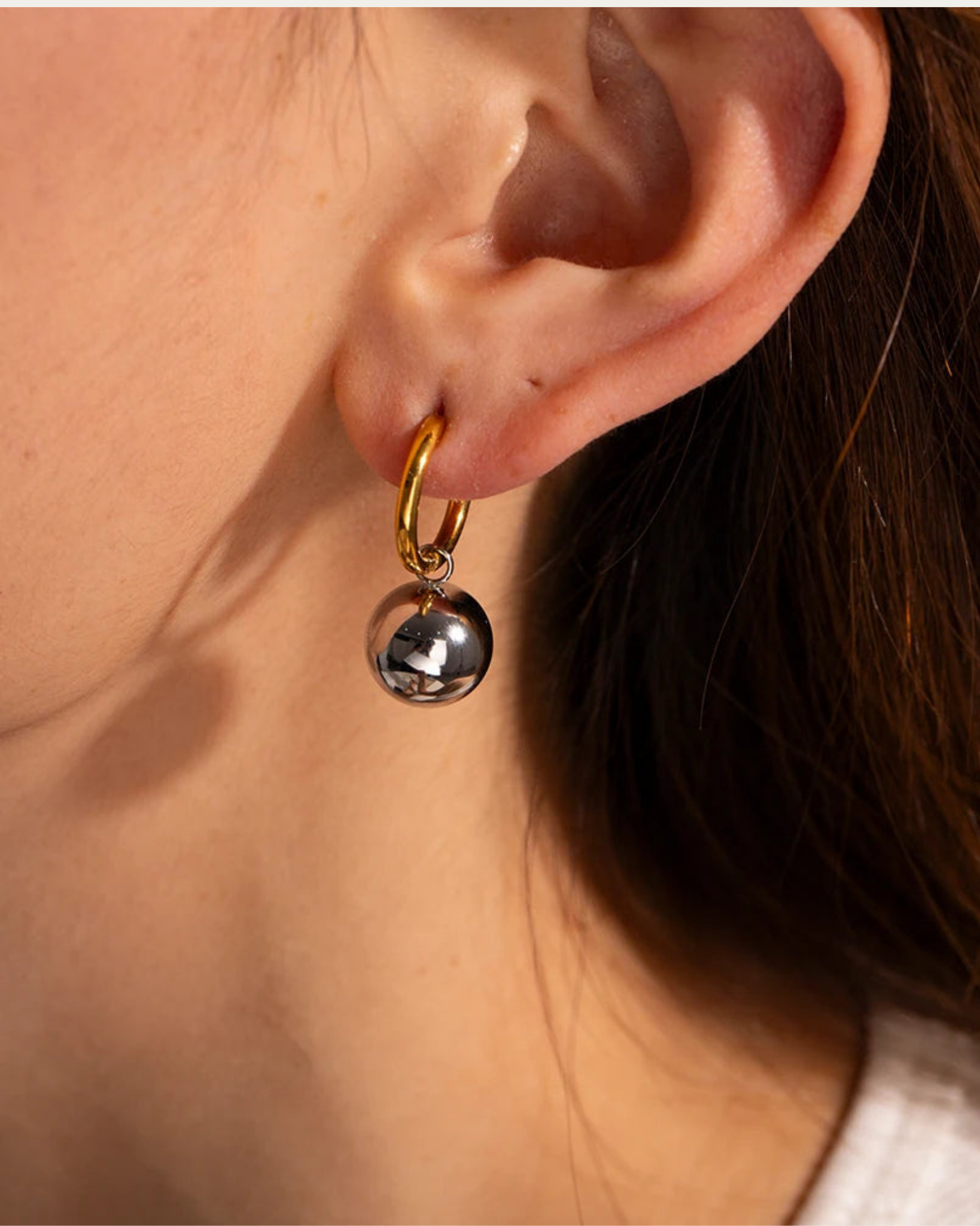 Mixed Ball Charm Hoops in Silver and Gold