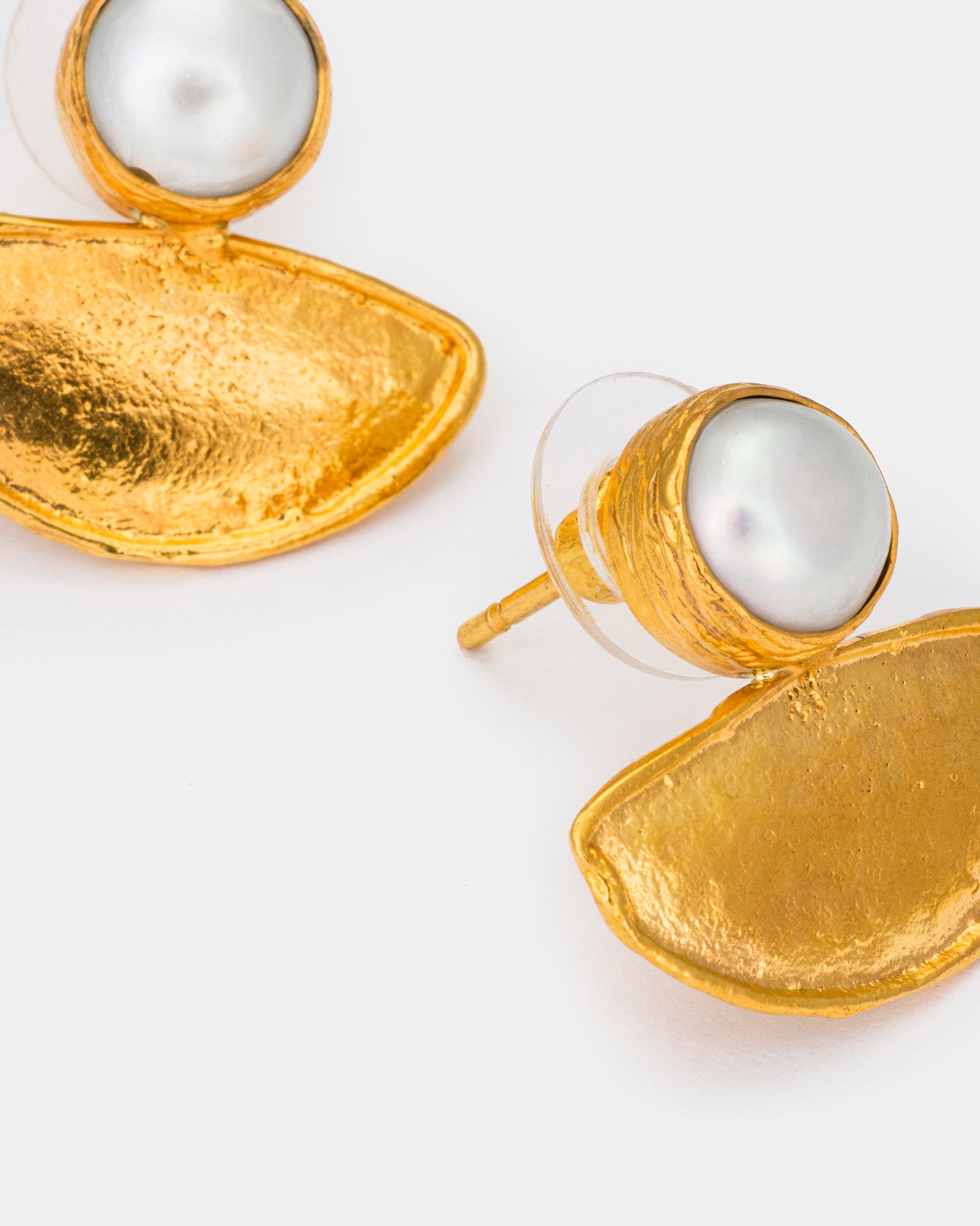 Pearl and Gold Crescent Earrings
