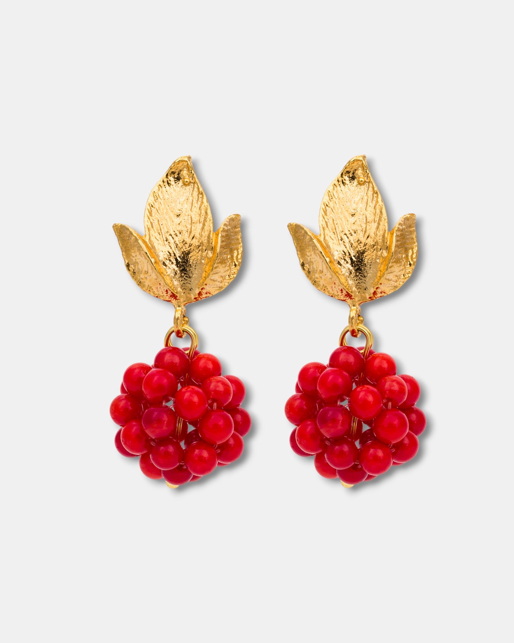 Berry Cluster Earrings with Gold Leaf Design