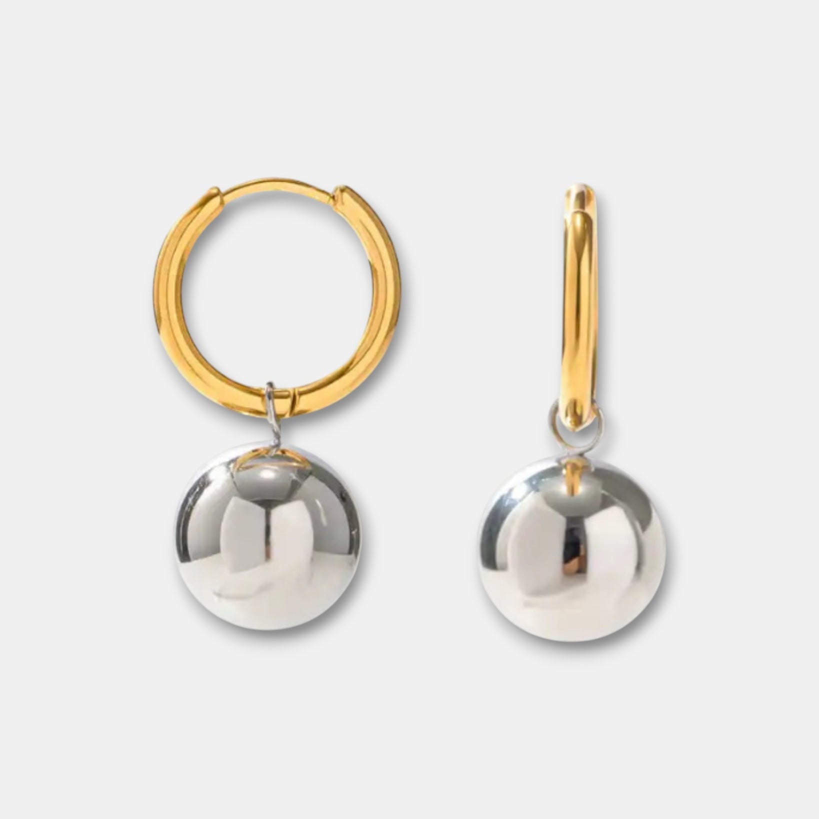 Mixed Ball Charm Hoops in Silver and Gold